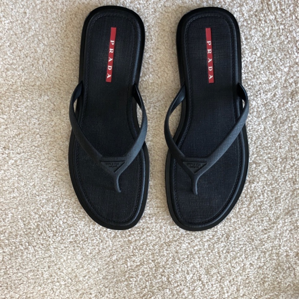 Prada Blac Sport Saffiano Rubber Sandals